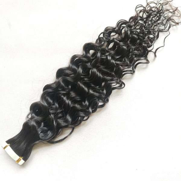 Alternative view of Tape Ins Hair Extensions Deep Curly Natural Color Virgin Hair 3 Packs 150 Grams