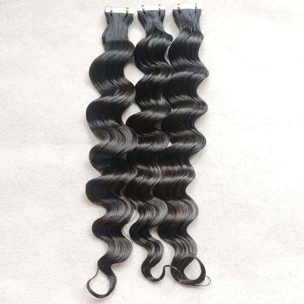 Alternative view of Tape Ins Hair Extensions Loose Deep Wave Natural Color Virgin Hair 3 Packs 150 Grams